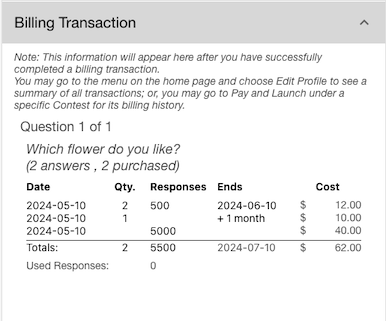 Home page billing trnsaction section
